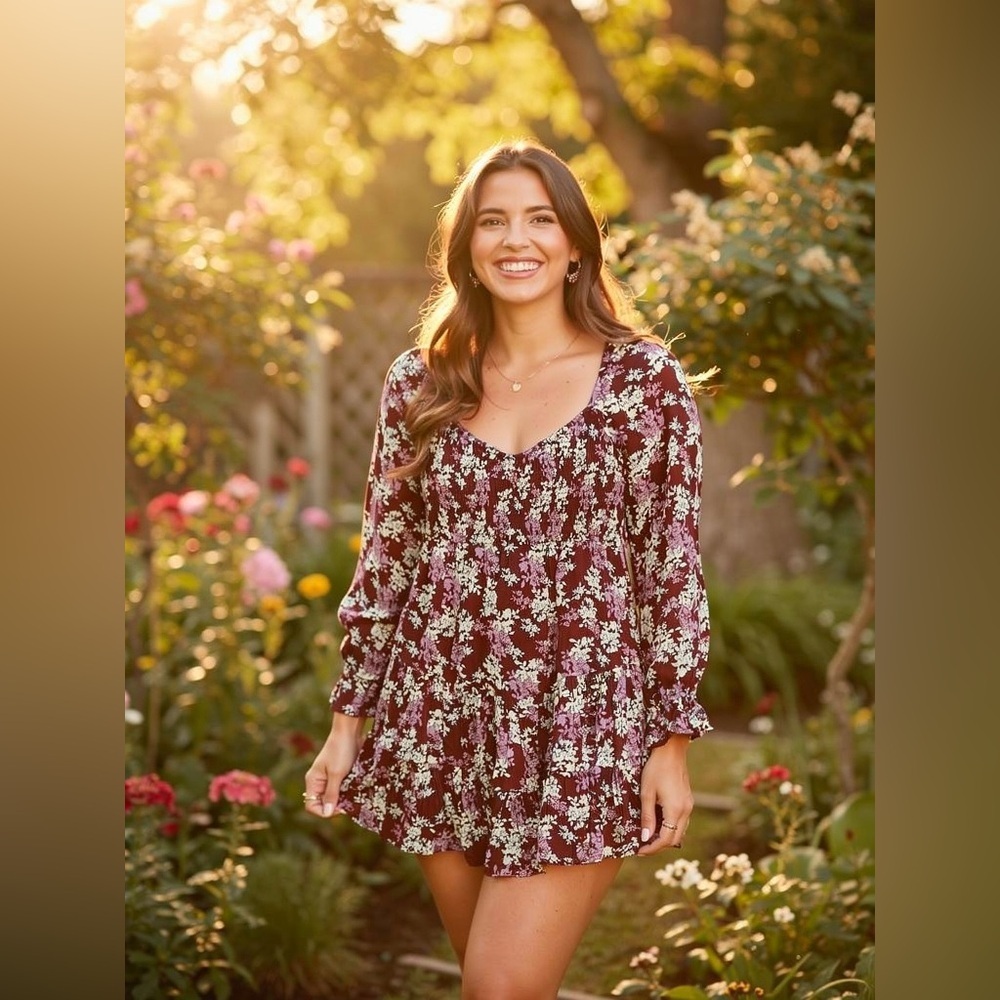 Smocked Floral Ruffle Hem Dress – Fall Boho Style - Picture 7 of 7